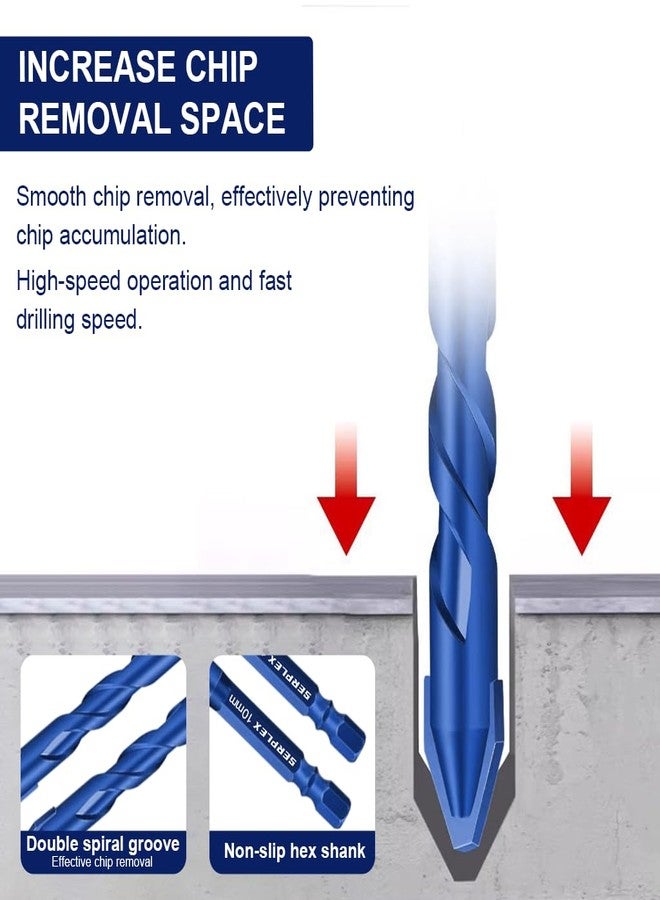 Serplex مجموعة رؤوس مثقاب سيربلكس®، 4 قطع، رؤوس مثقاب متينة من كربيد الأسمنت، مقاسات 6 مم/8 مم/10 مم/12 مم، مناسبة للزجاج والرخام والأسمنت والخرسانة، رؤوس مثقاب سداسية متعددة الاستخدامات 1/4 بوصة، ملحقات مثقاب كهربائي - Image 4